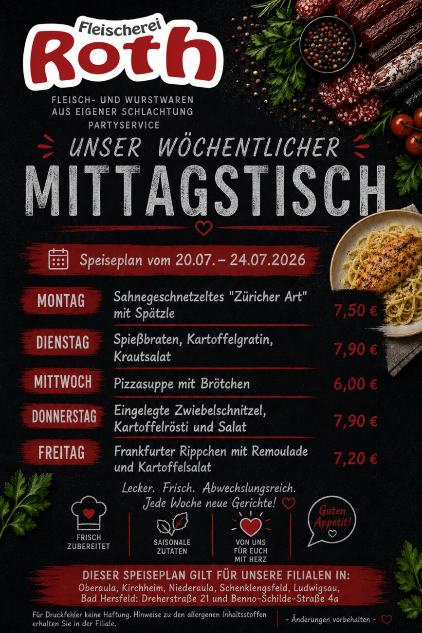 Roth's Mittagstisch ab dem 20.07.2026 vom Montag, 20.07.2026