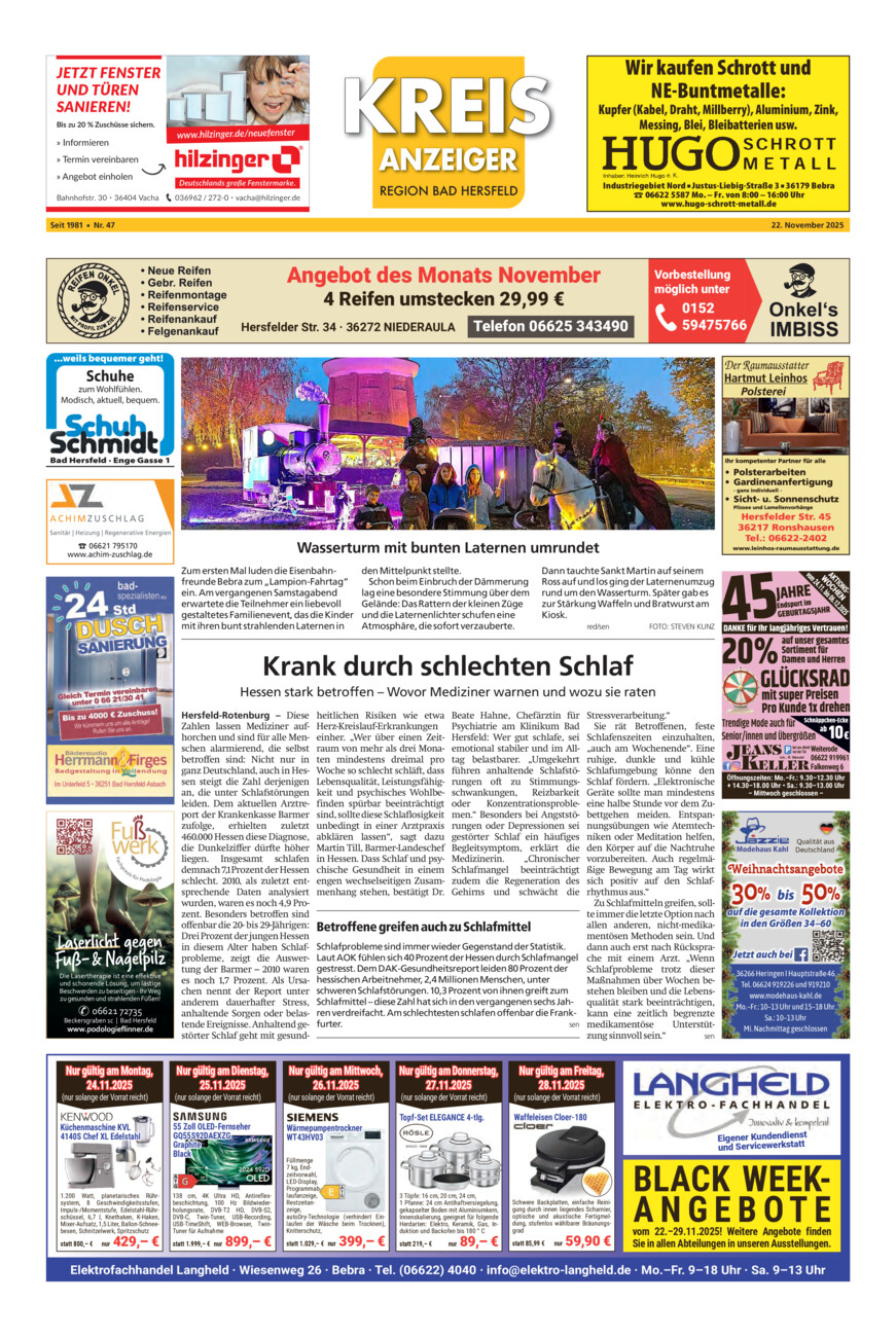 Kreisanzeiger 47-25 vom Samstag, 22.11.2025