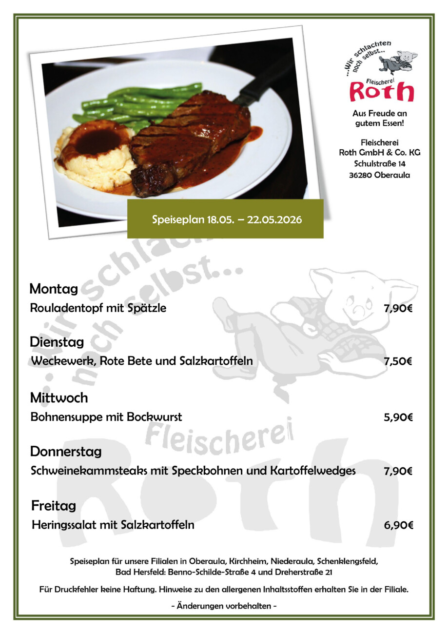 Roth' Mittagstisch ab dem 18.5.26 vom Montag, 18.05.2026