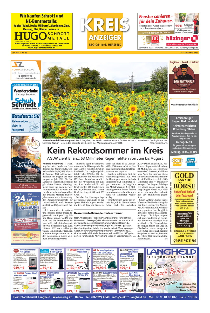 Kreisanzeiger 39-26 vom Samstag, 26.09.2026