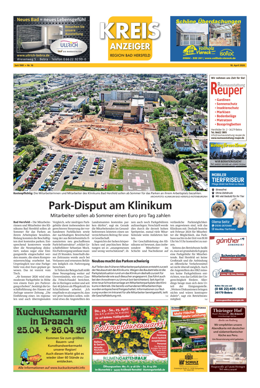 Kreisanzeiger 16-26 vom Samstag, 18.04.2026