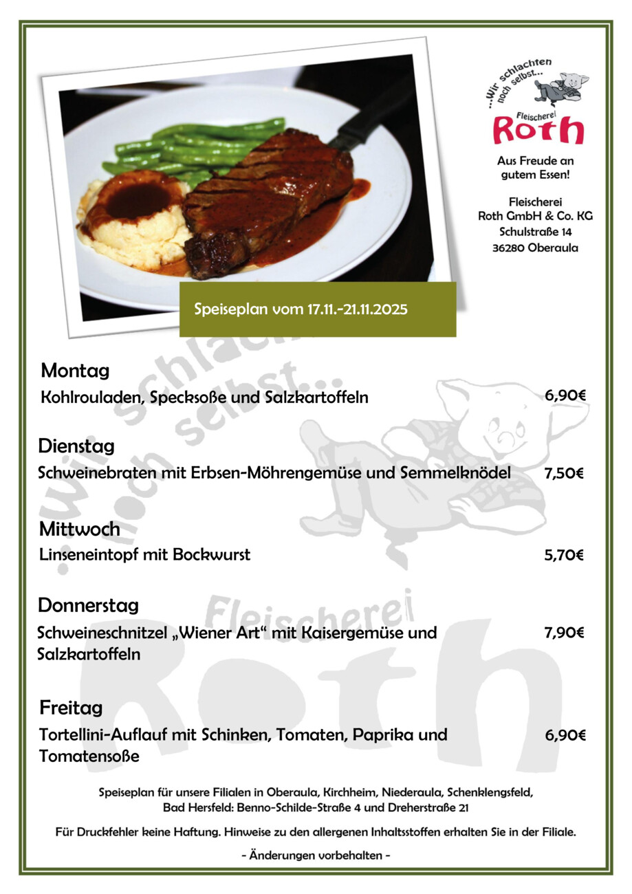 Roth's Mittagstisch ab dem 17.11.2025 vom Montag, 17.11.2025