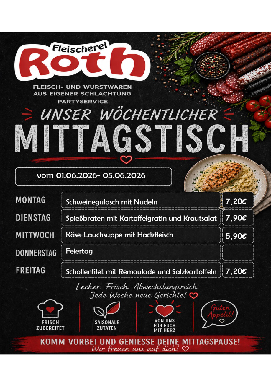 Roth' Mittagstisch ab dem 01.06.2026 vom Montag, 01.06.2026