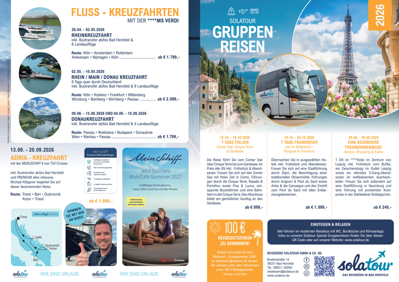solatour Gruppenreisen 2026 vom Samstag, 21.02.2026