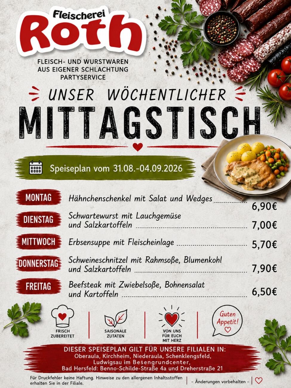 Roth's Mittagstisch ab dem 31.08.20226 vom Samstag, 29.08.2026