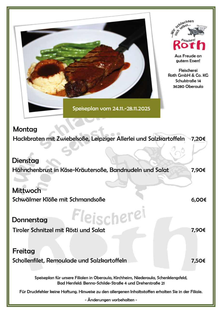Roth's Mittagstisch ab 24.11.25 vom Montag, 24.11.2025