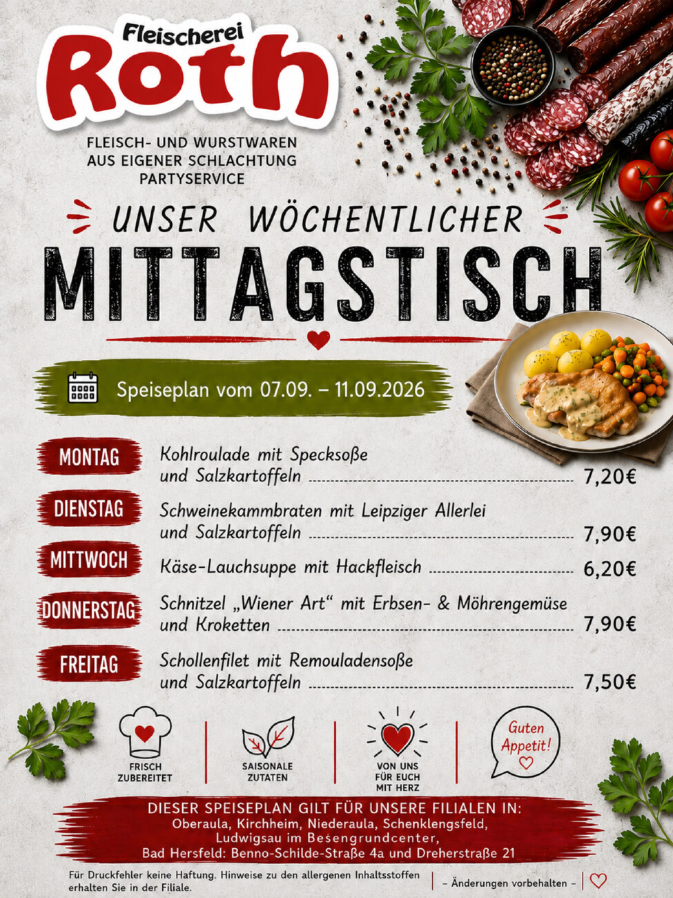 Roth's Mittagstisch ab dem 07.09.2026 vom Samstag, 05.09.2026