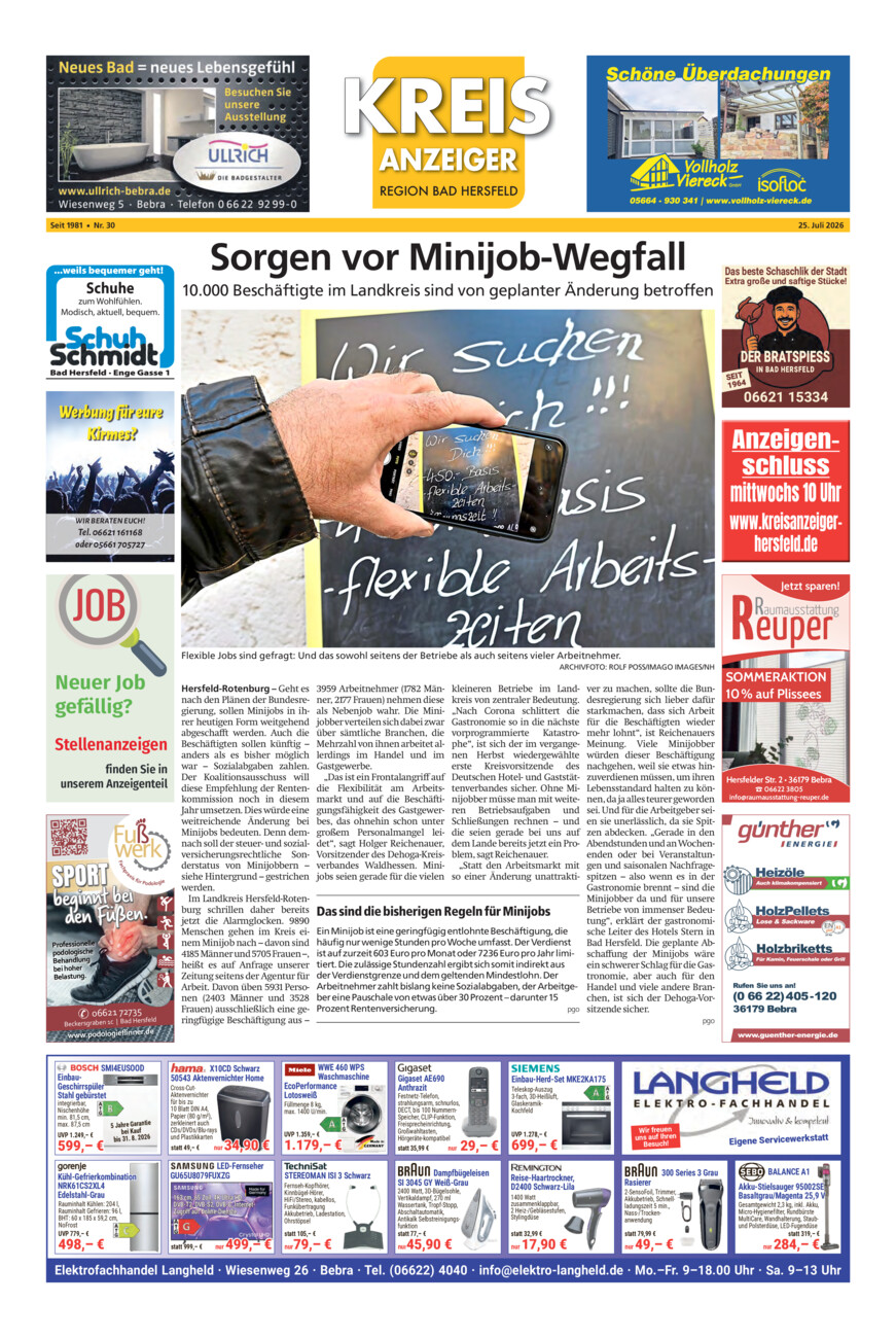 Kreisanzeiger 30-26 vom Samstag, 25.07.2026