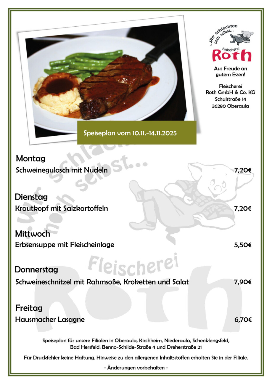 Roth's Mittagstisch ab dem 10.11.2025 vom Montag, 10.11.2025