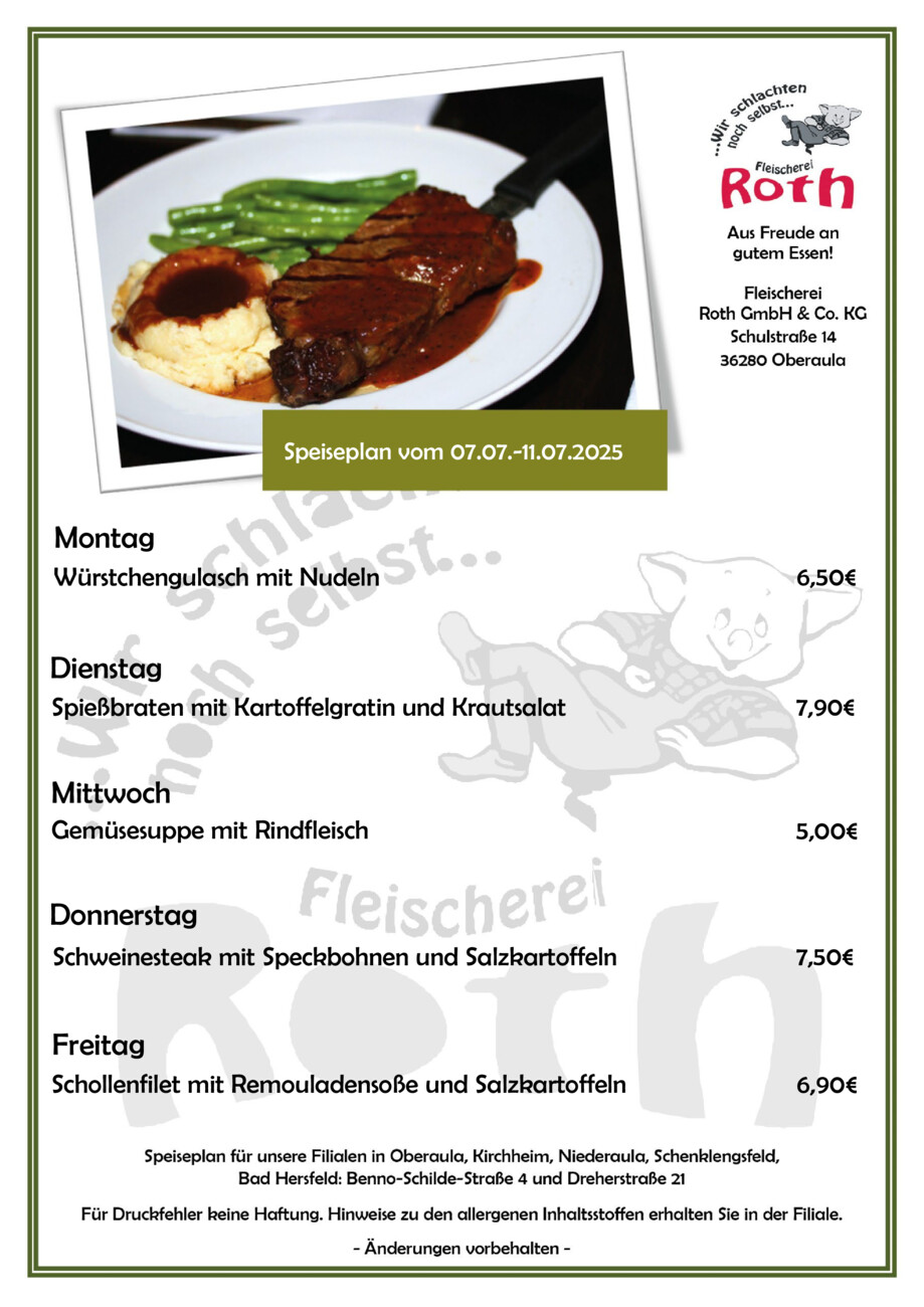 Fleischerei Roth vom Montag, 07.07.2025