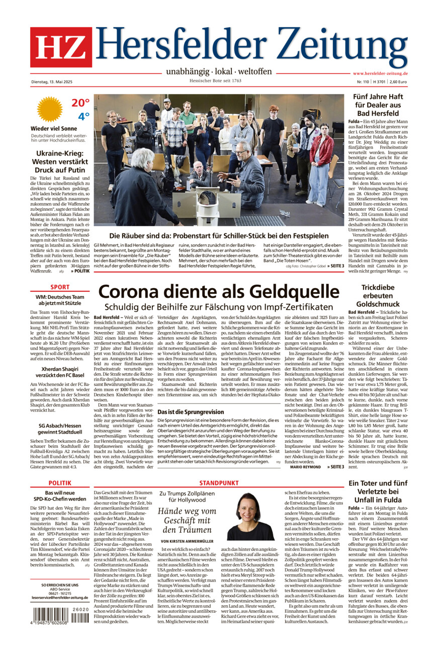 Hersfelder Zeitung vom Dienstag, 13.05.2025