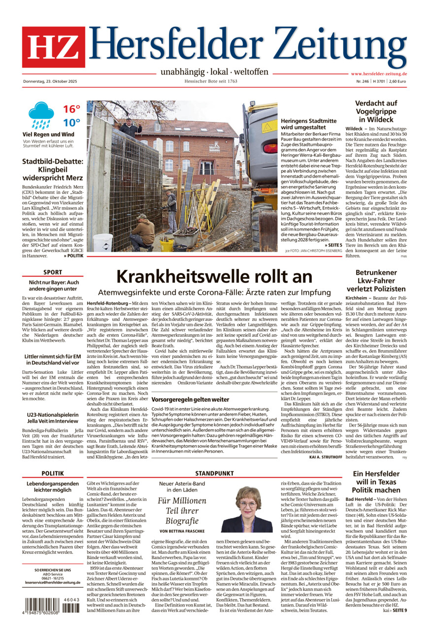 Hersfelder Zeitung vom Donnerstag, 23.10.2025