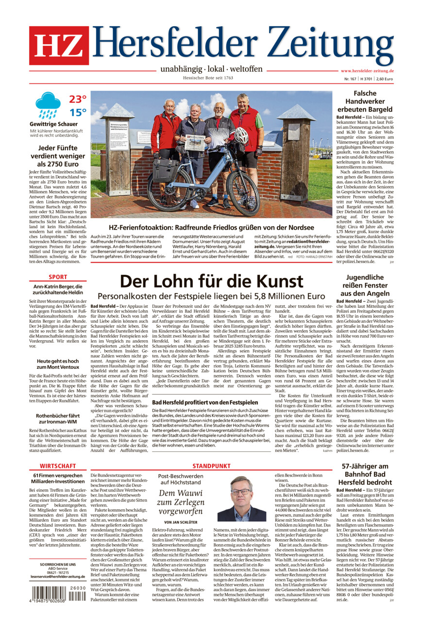Hersfelder Zeitung vom Dienstag, 22.07.2025