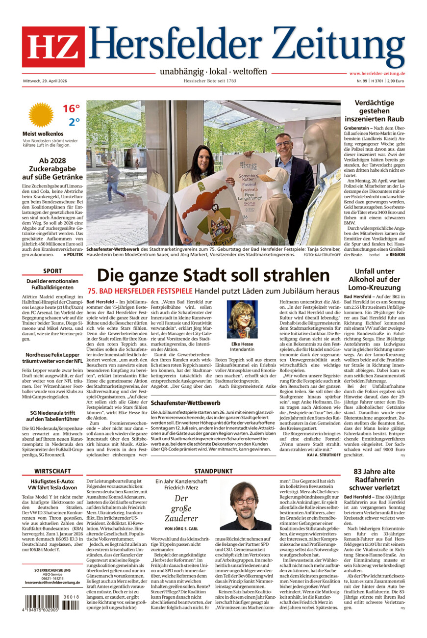 Hersfelder Zeitung vom Mittwoch, 29.04.2026
