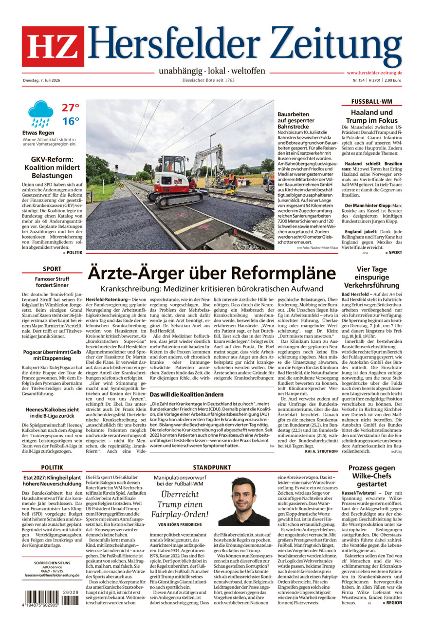 Hersfelder Zeitung vom Dienstag, 07.07.2026
