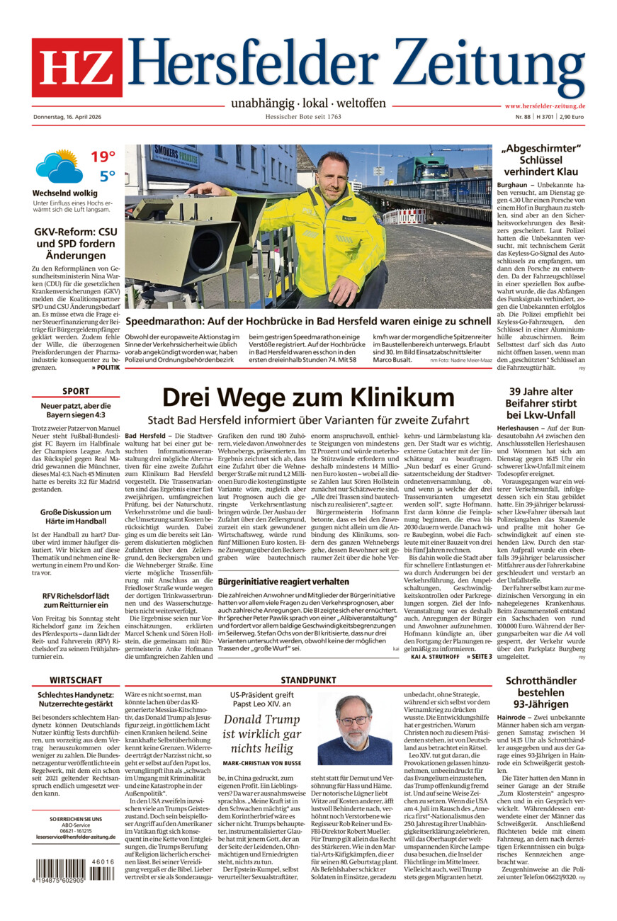 Hersfelder Zeitung vom Donnerstag, 16.04.2026