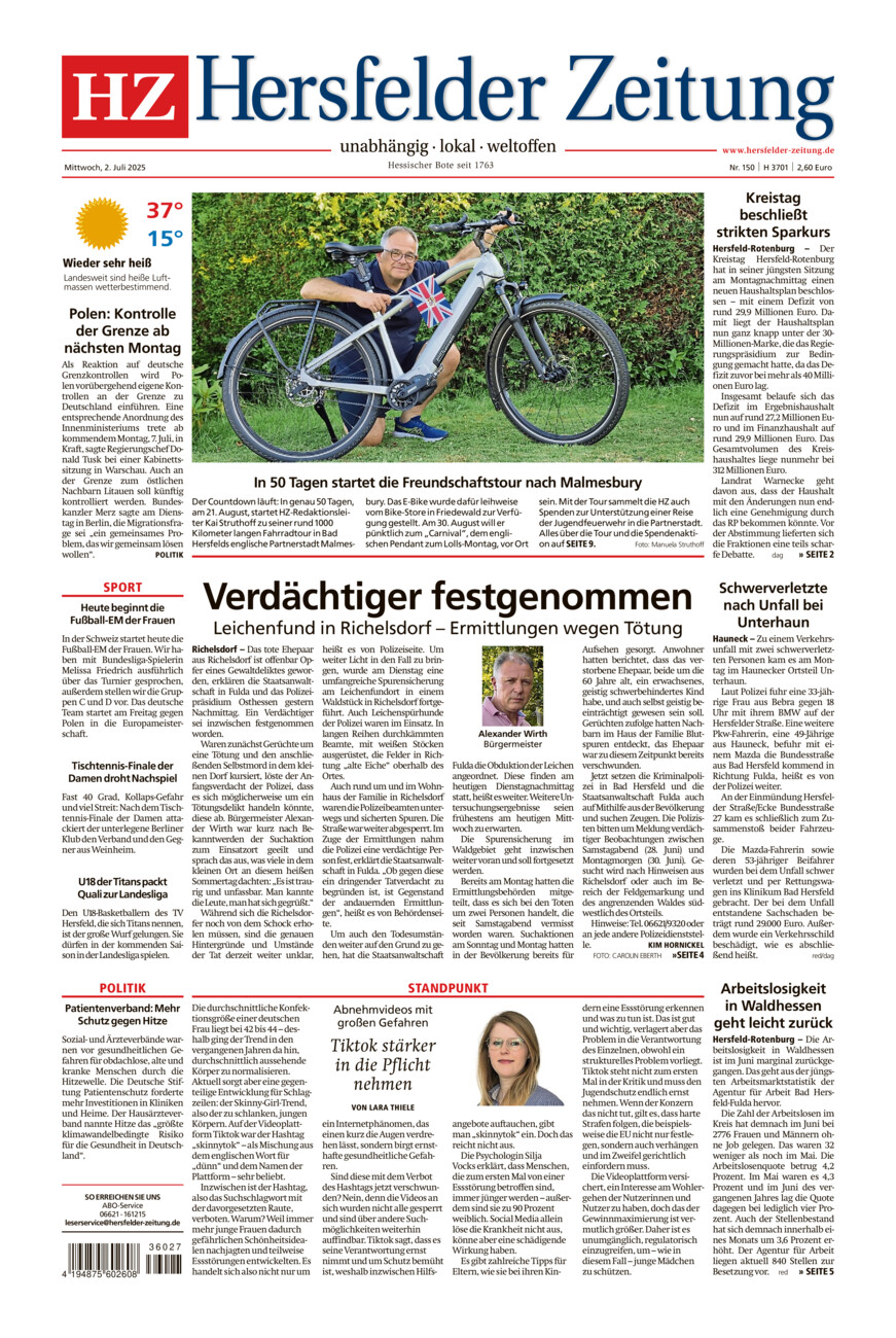 Hersfelder Zeitung vom Mittwoch, 02.07.2025