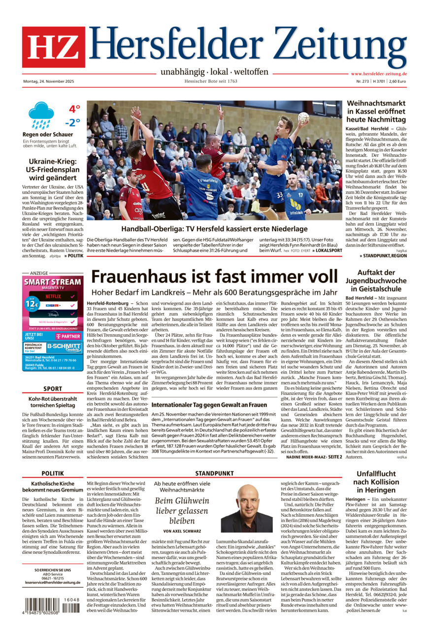 Hersfelder Zeitung vom Montag, 24.11.2025