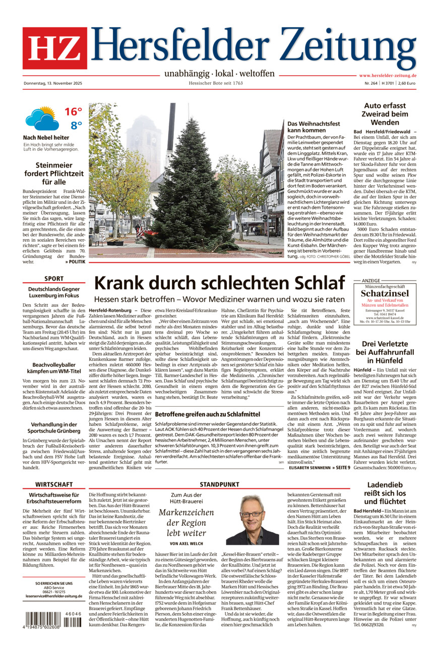 Hersfelder Zeitung vom Donnerstag, 13.11.2025