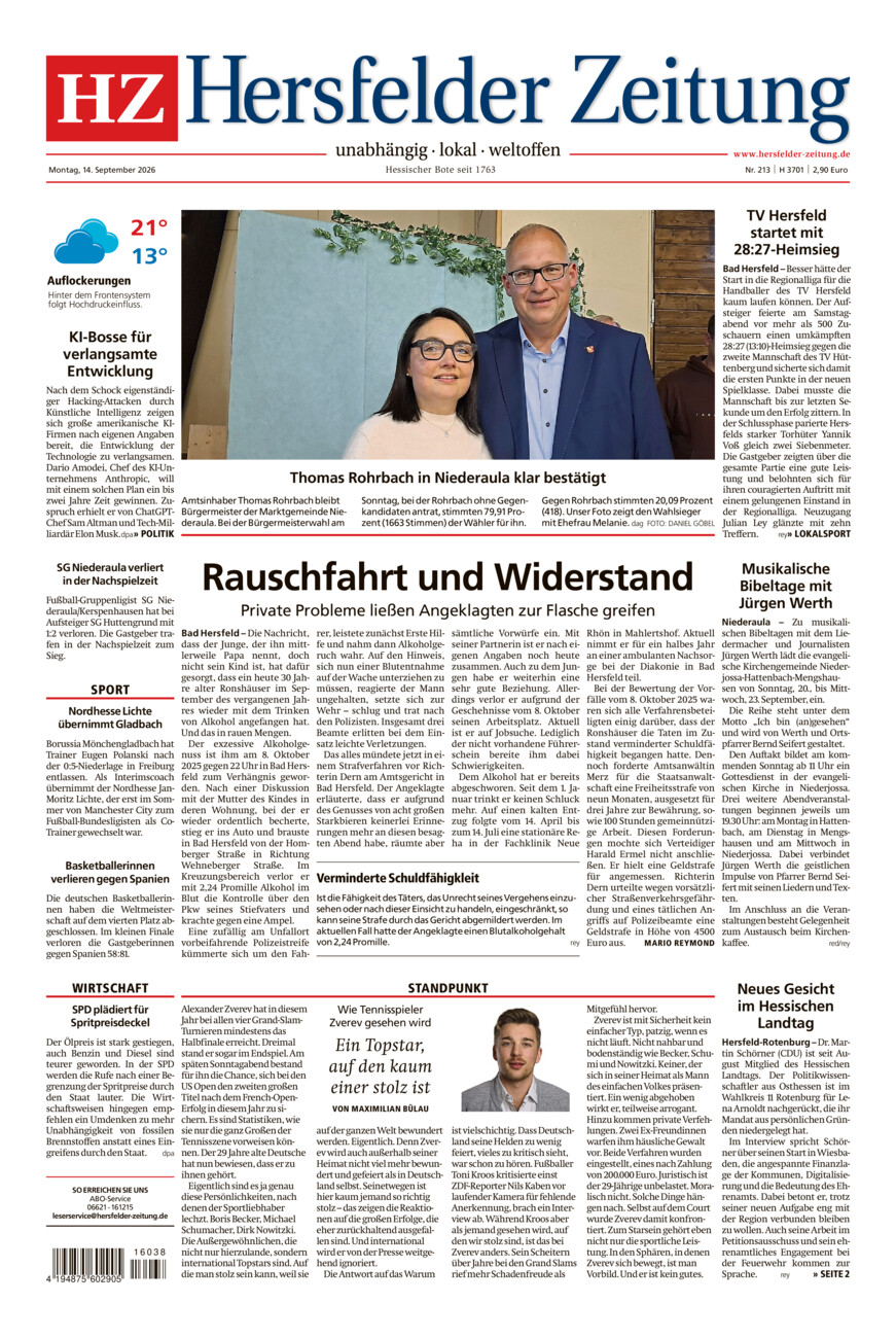 Hersfelder Zeitung vom Montag, 14.09.2026