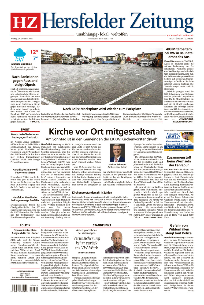 Hersfelder Zeitung vom Freitag, 24.10.2025