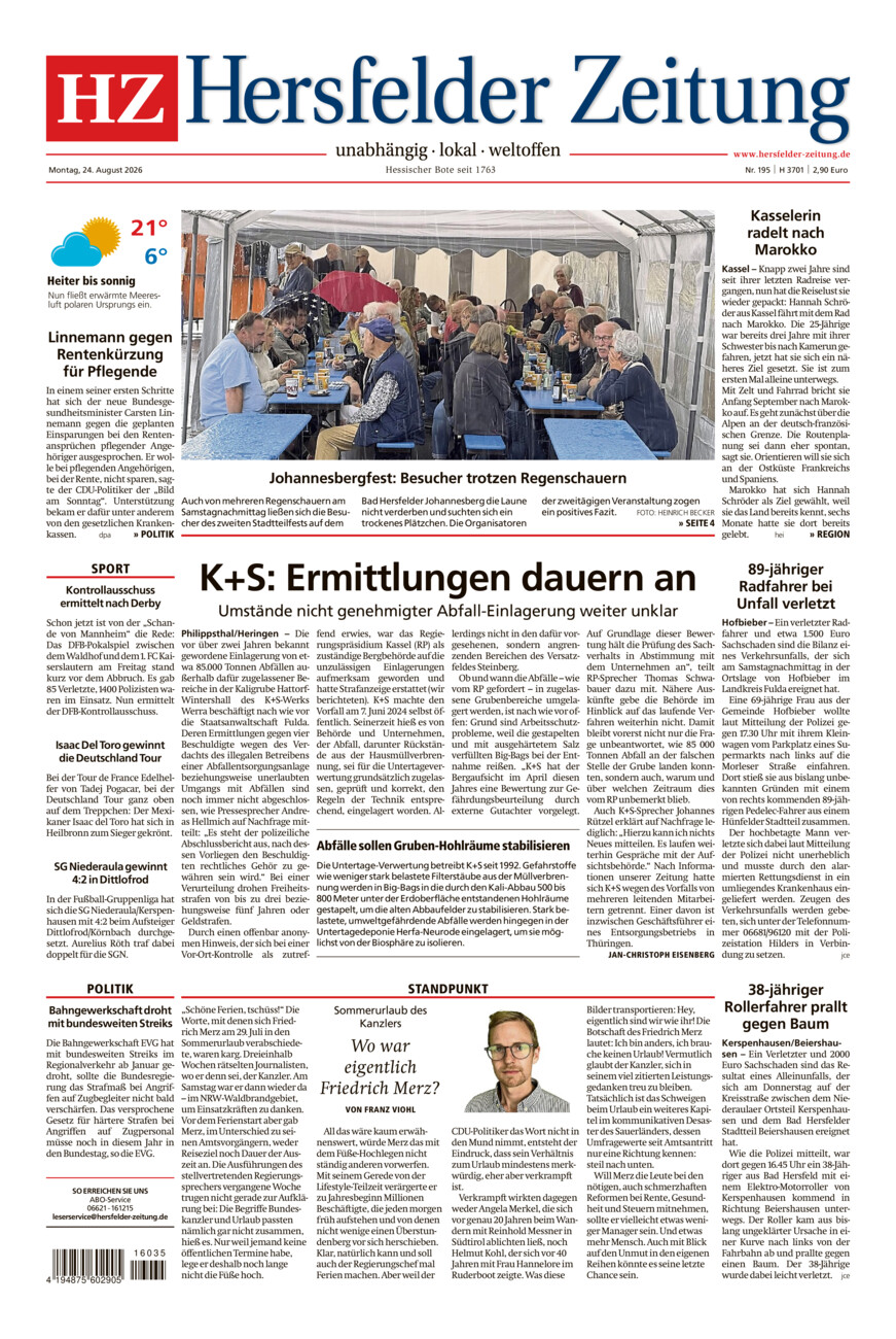 Hersfelder Zeitung vom Montag, 24.08.2026