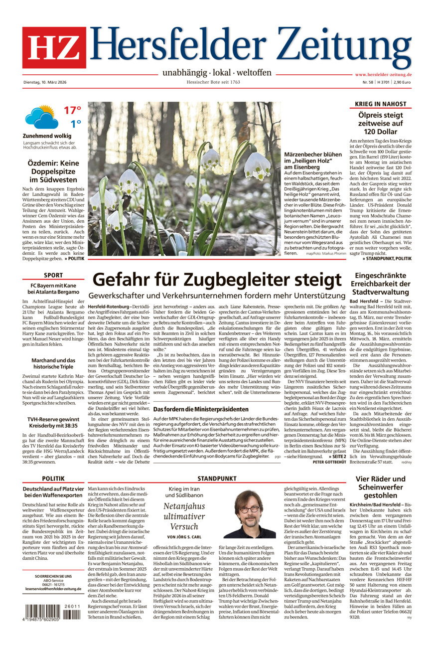 Hersfelder Zeitung vom Dienstag, 10.03.2026