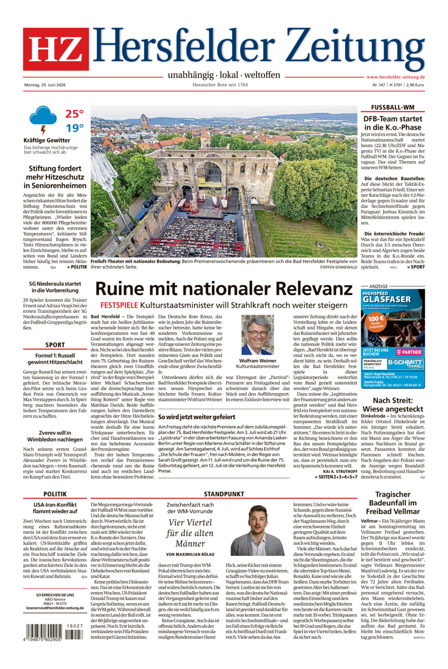 Hersfelder Zeitung vom Montag, 29.06.2026