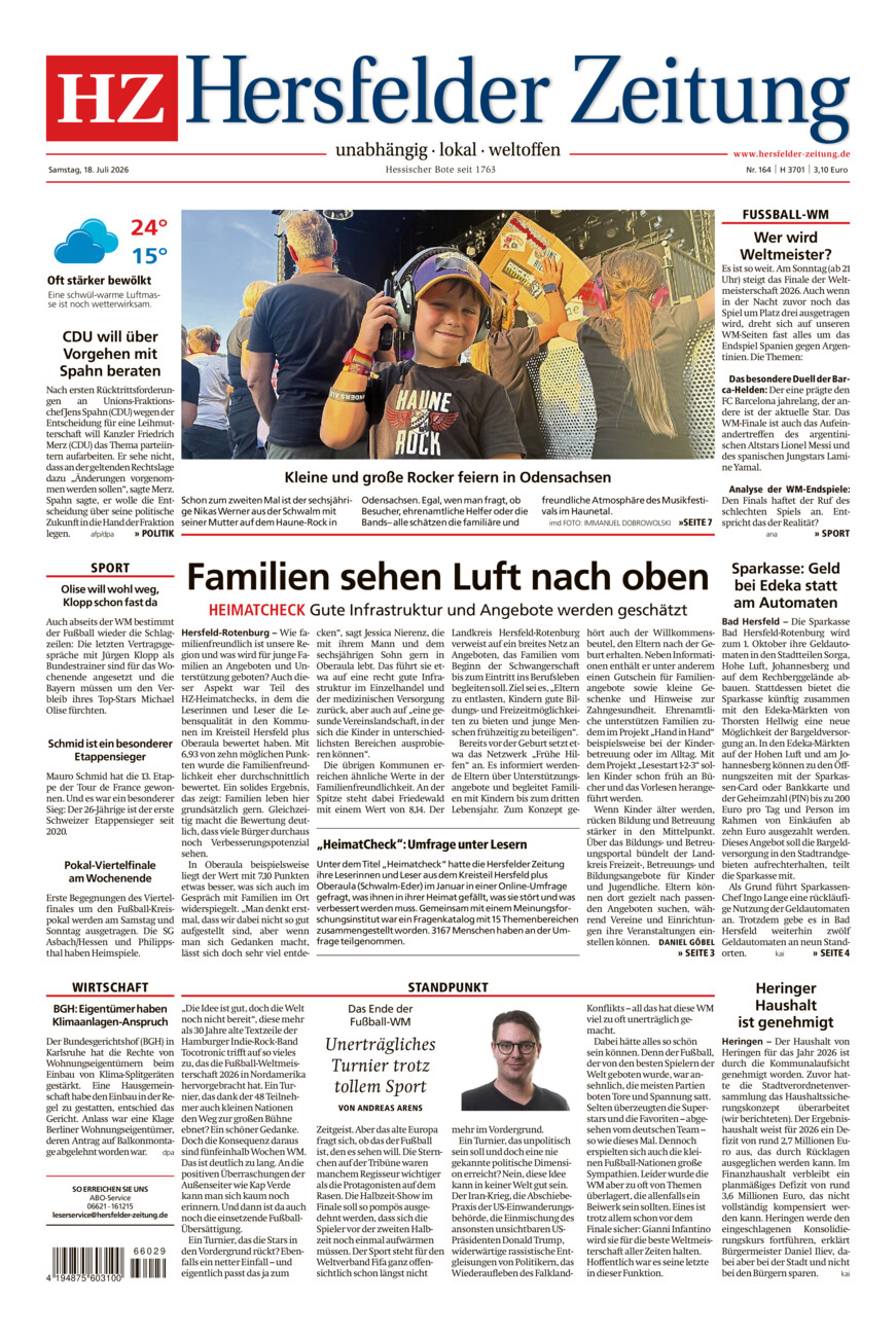 Hersfelder Zeitung vom Samstag, 18.07.2026