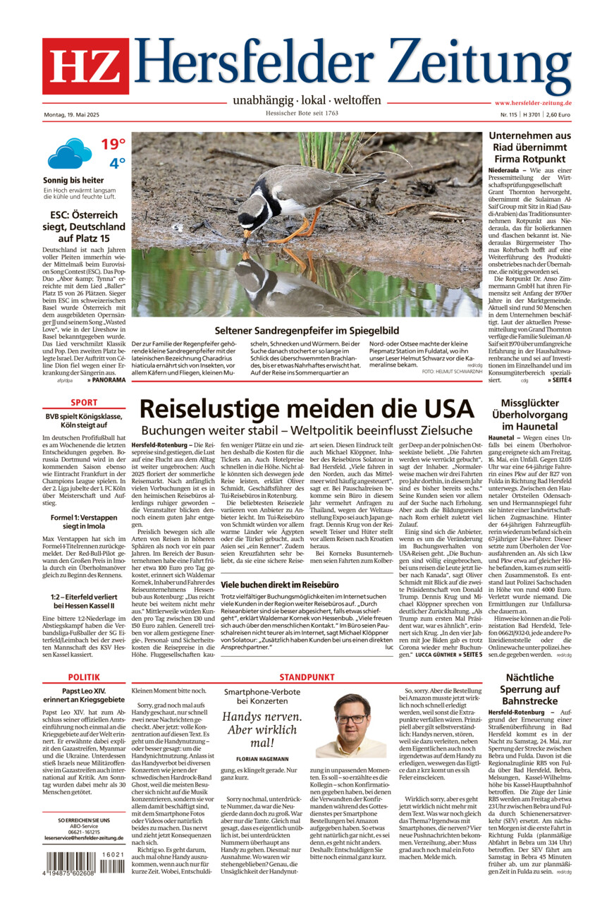 Hersfelder Zeitung vom Montag, 19.05.2025