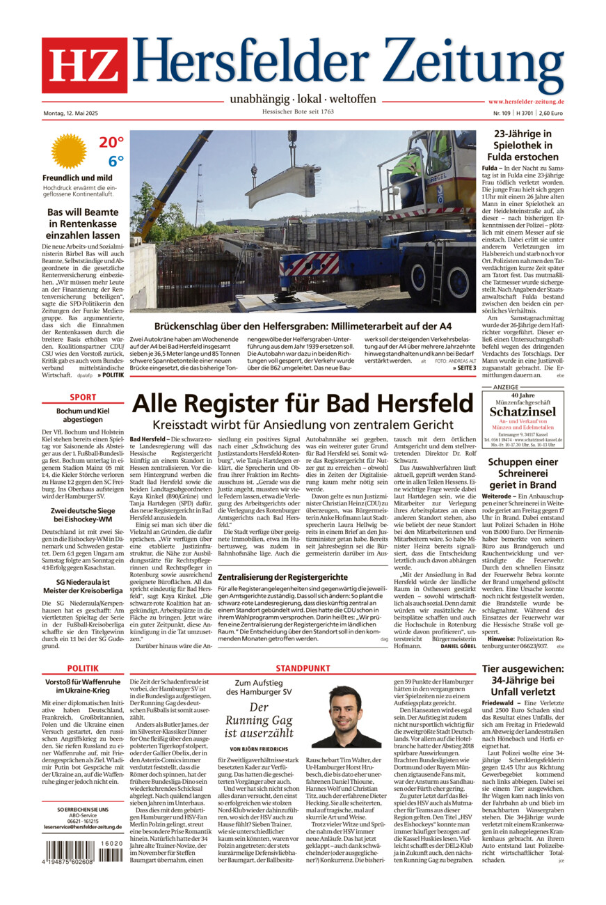 Hersfelder Zeitung vom Montag, 12.05.2025