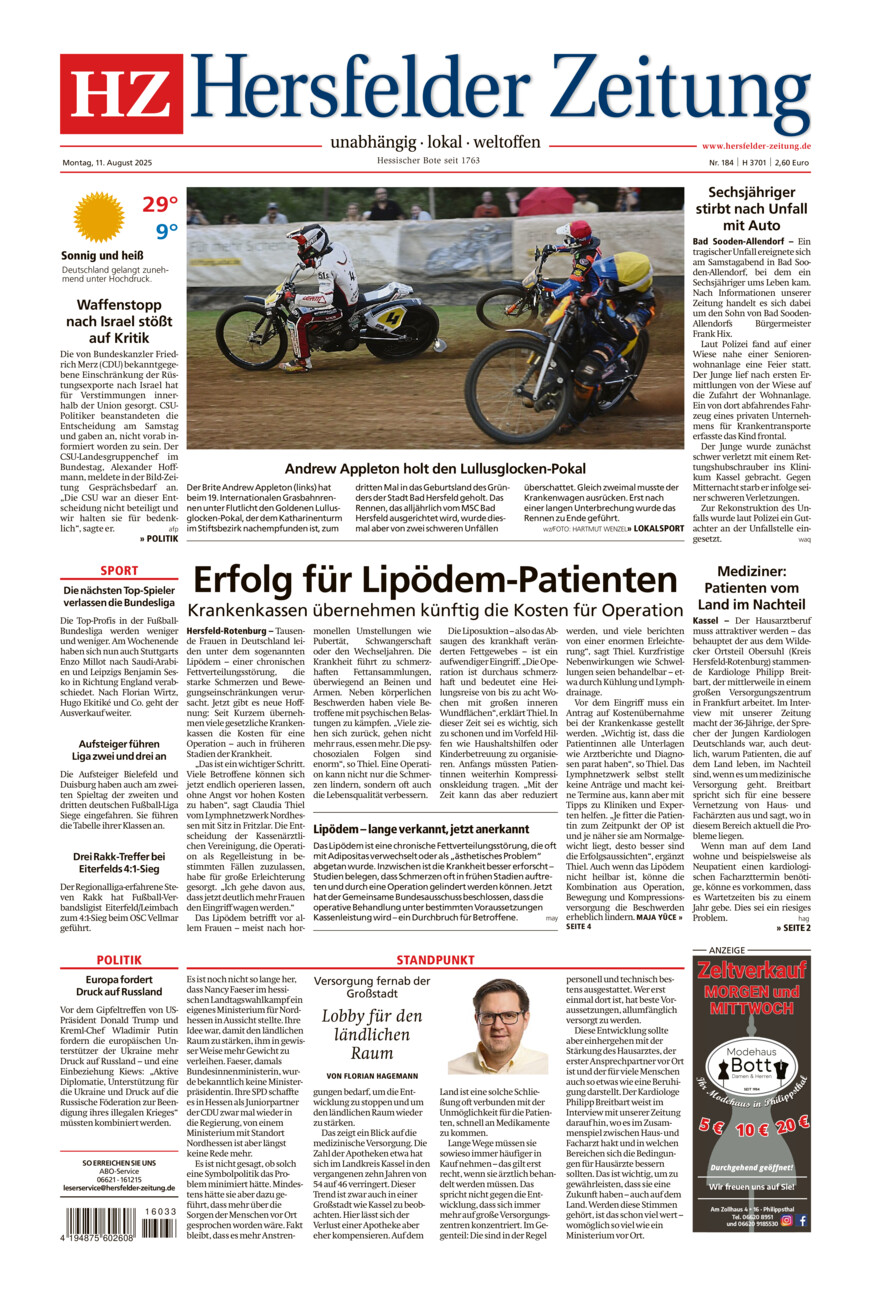 Hersfelder Zeitung vom Montag, 11.08.2025
