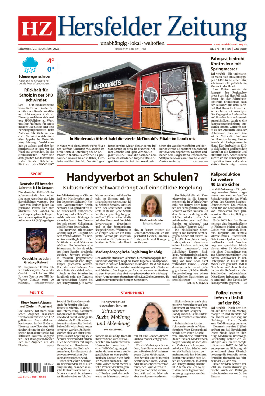 Hersfelder Zeitung vom Mittwoch, 20.11.2024