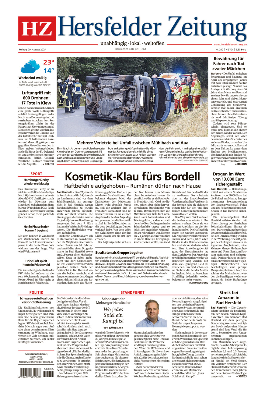 Hersfelder Zeitung vom Freitag, 29.08.2025