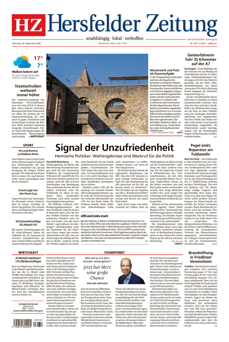 Hersfelder Zeitung vom Dienstag, 22.09.2026