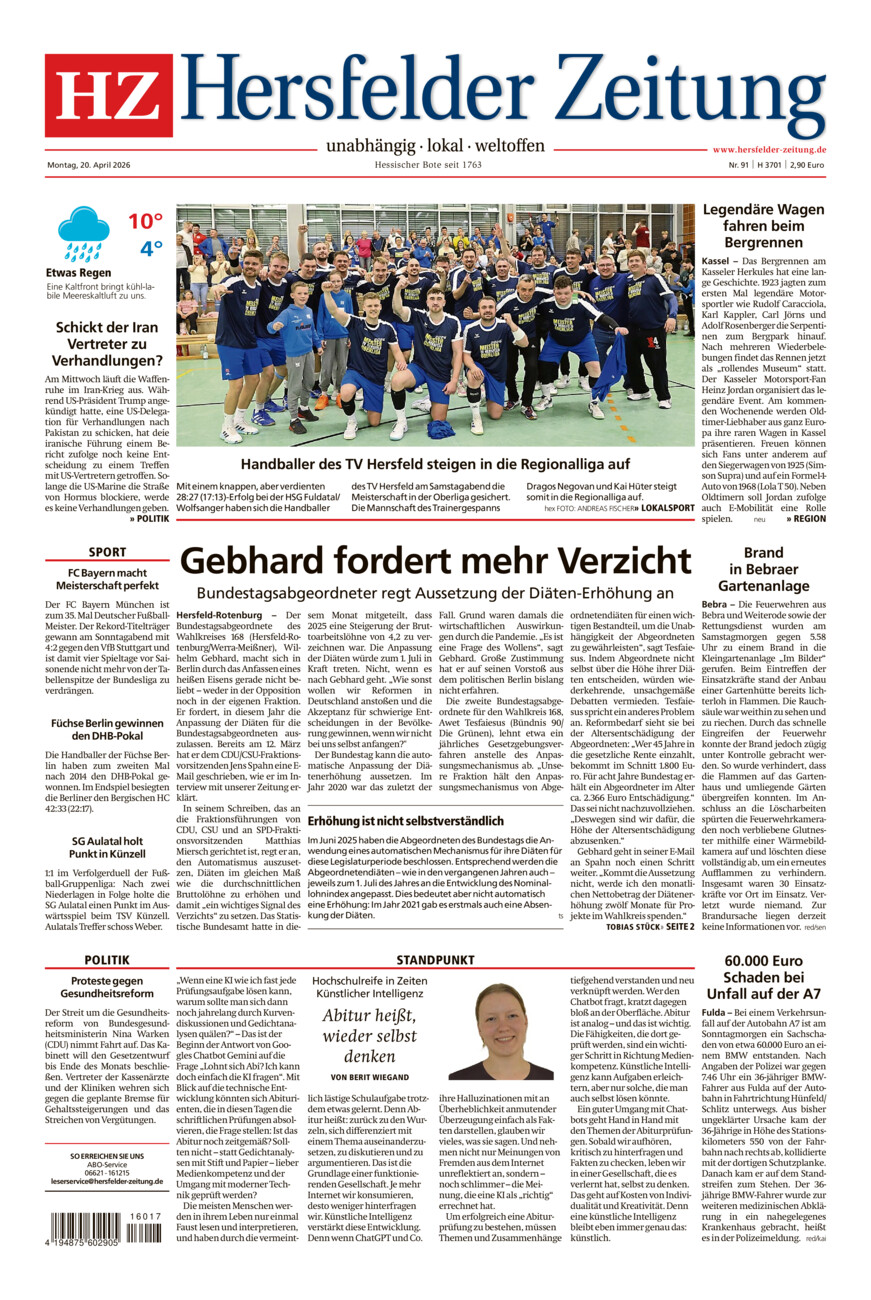 Hersfelder Zeitung vom Montag, 20.04.2026