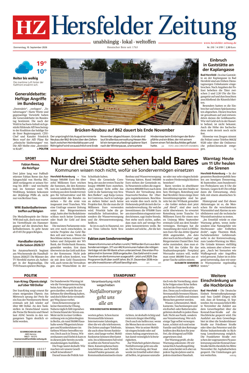 Hersfelder Zeitung vom Donnerstag, 10.09.2026