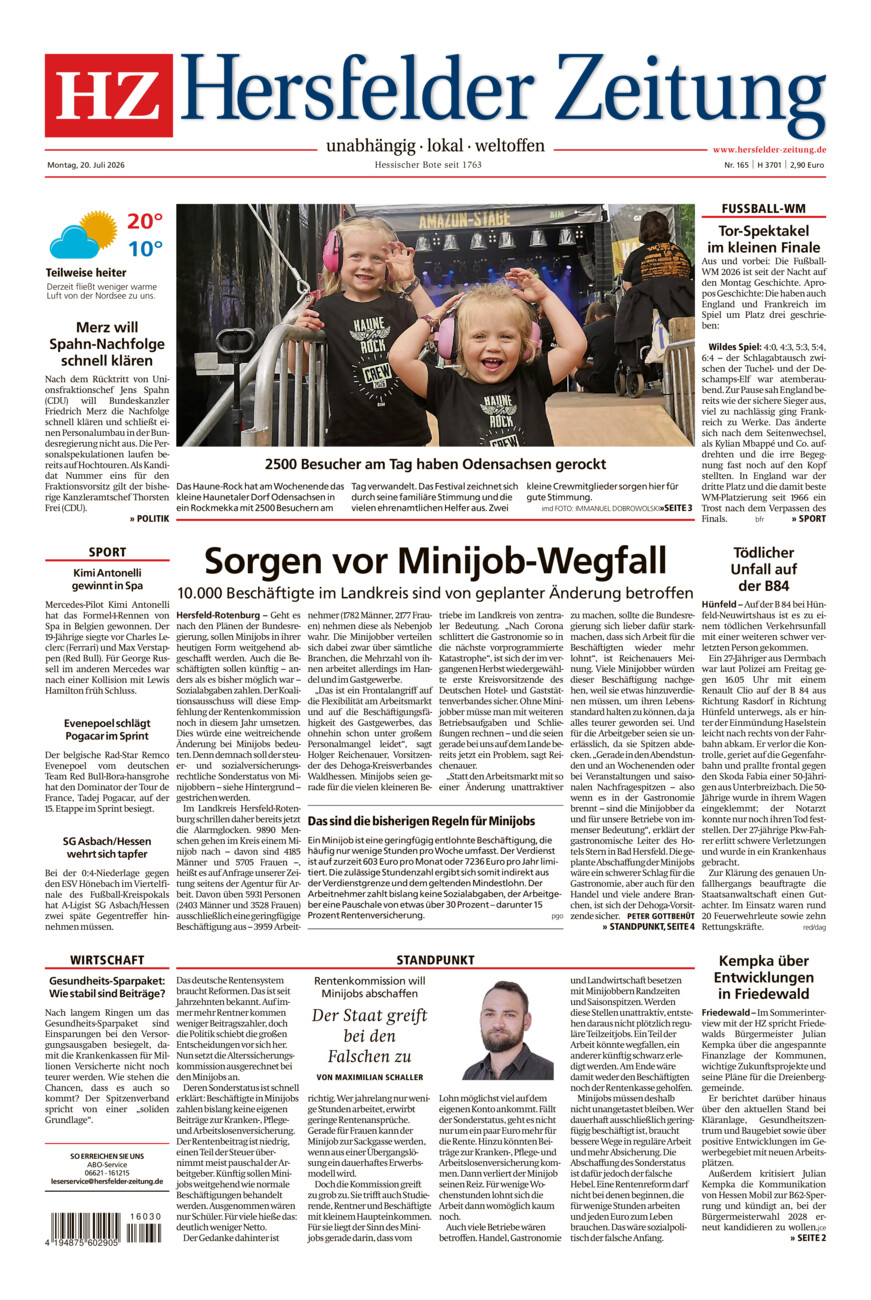 Hersfelder Zeitung vom Montag, 20.07.2026