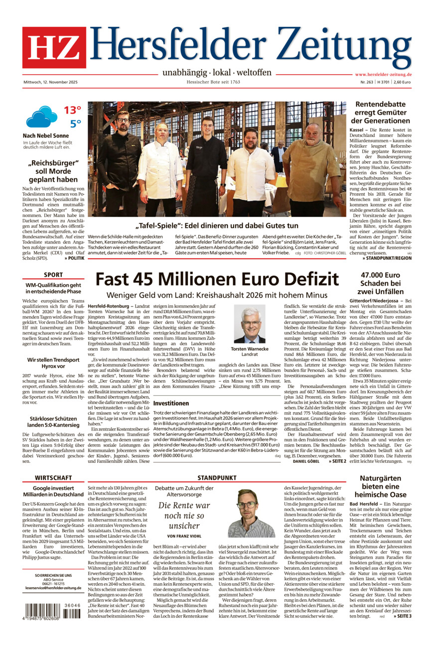 Hersfelder Zeitung vom Mittwoch, 12.11.2025