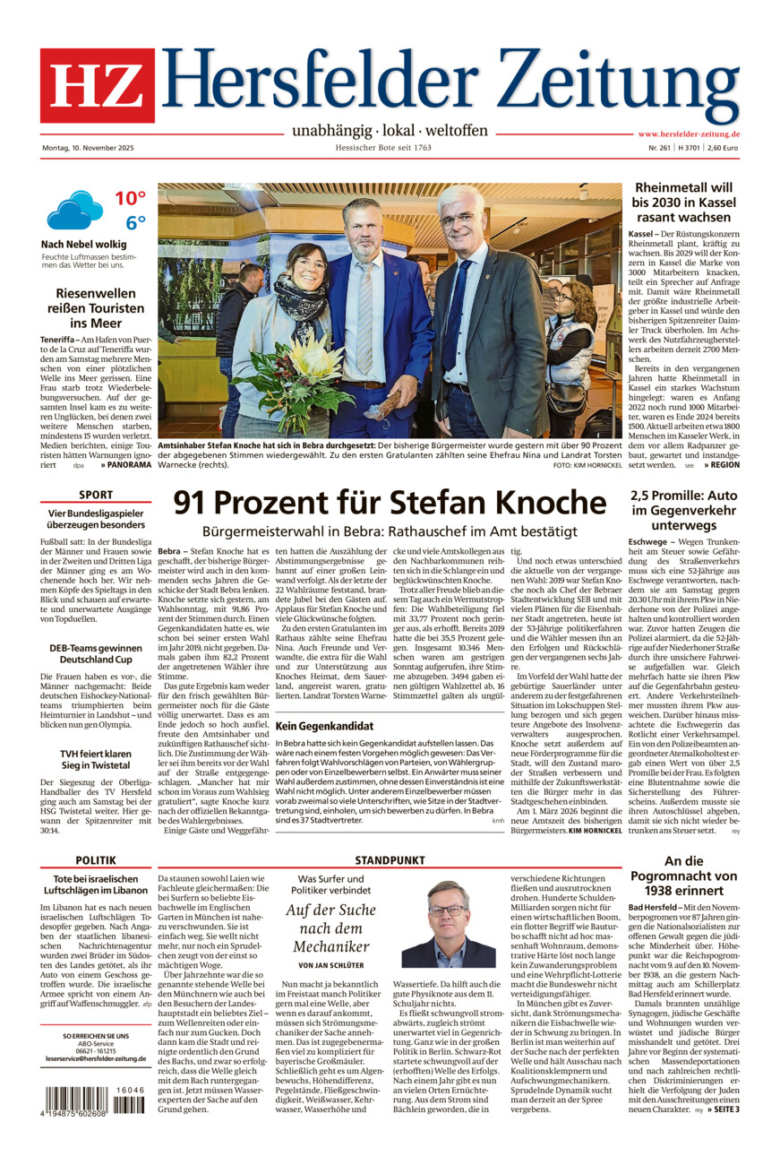 Hersfelder Zeitung vom Montag, 10.11.2025