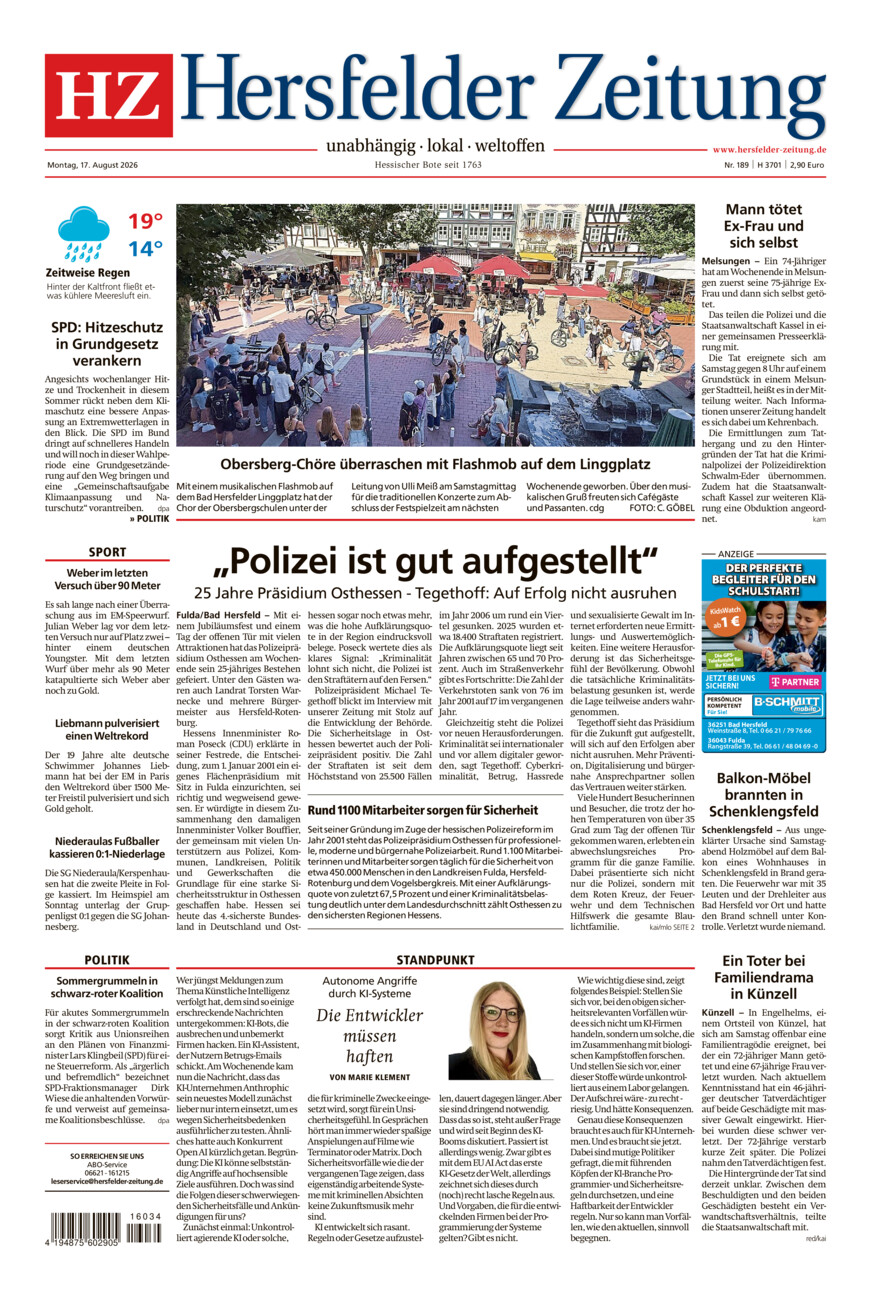 Hersfelder Zeitung vom Montag, 17.08.2026
