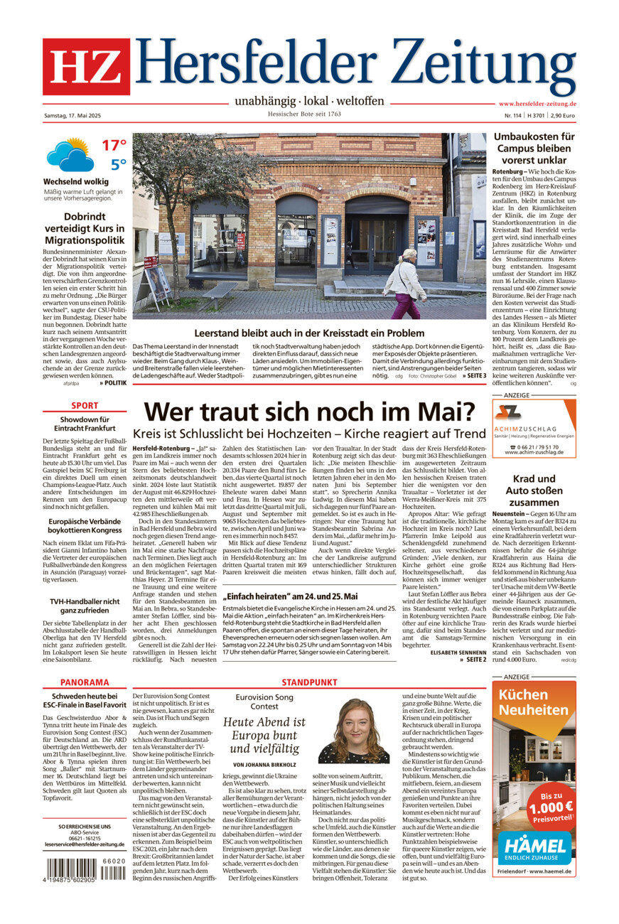 Hersfelder Zeitung vom Samstag, 17.05.2025