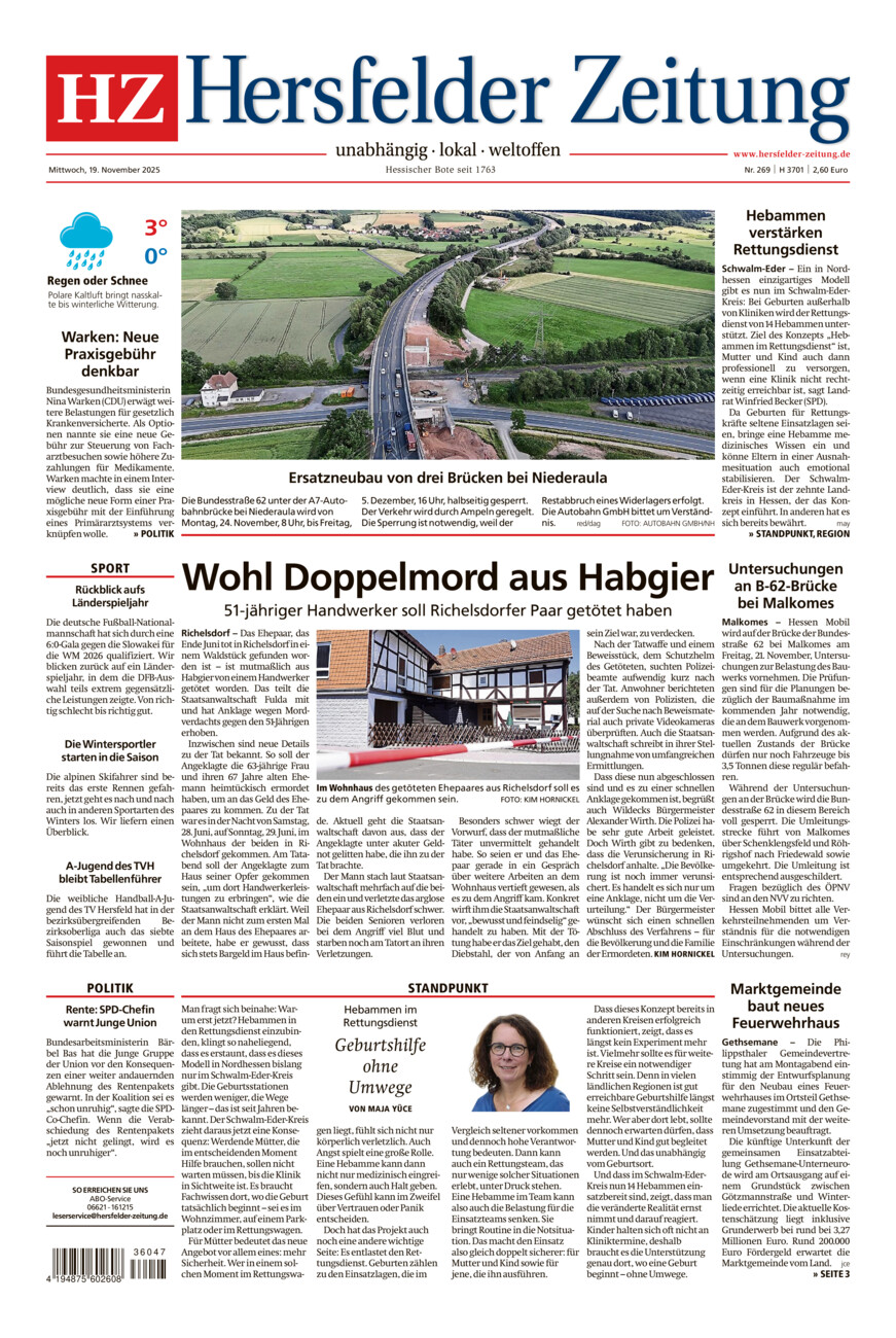 Hersfelder Zeitung vom Mittwoch, 19.11.2025