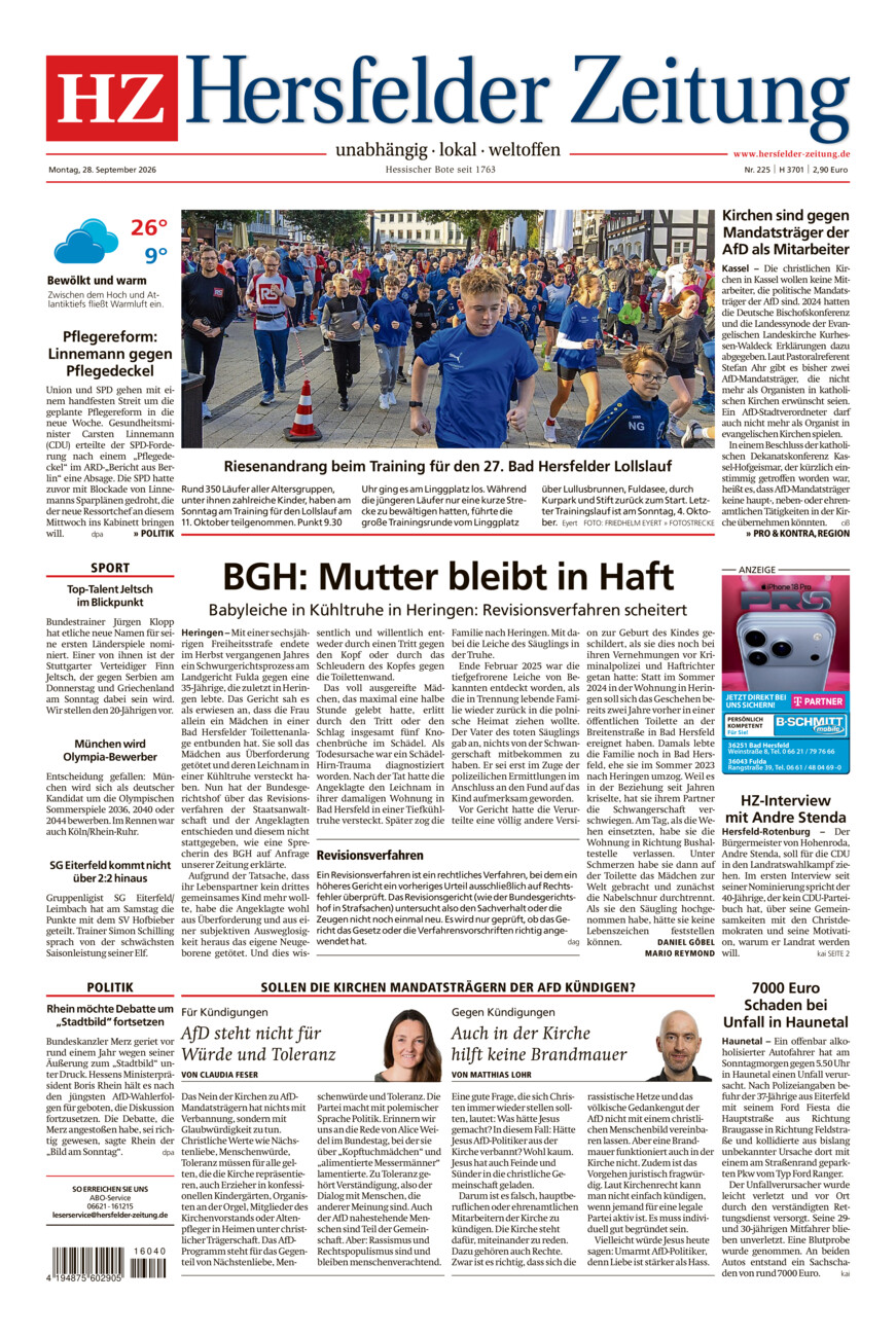 Hersfelder Zeitung vom Montag, 28.09.2026