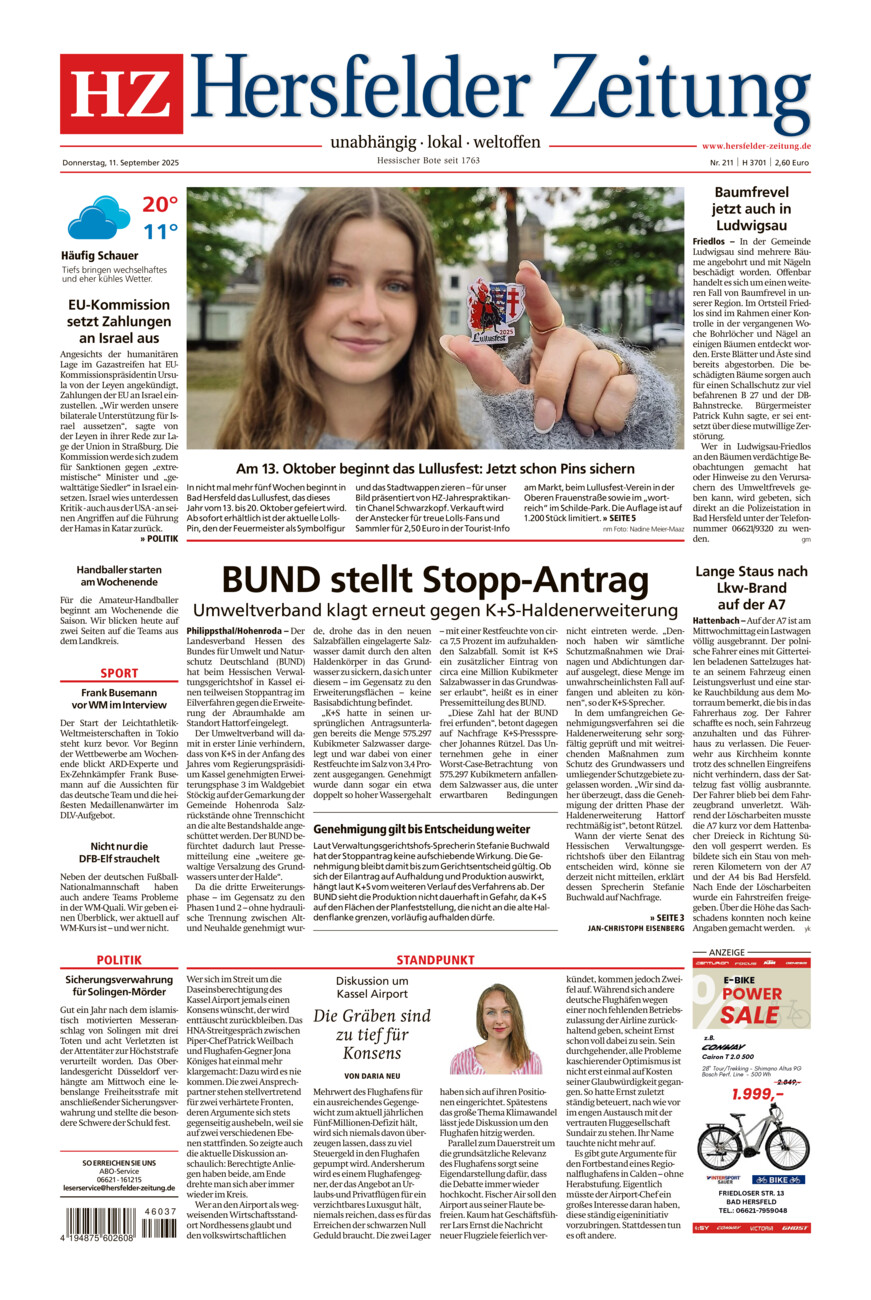 Hersfelder Zeitung vom Donnerstag, 11.09.2025