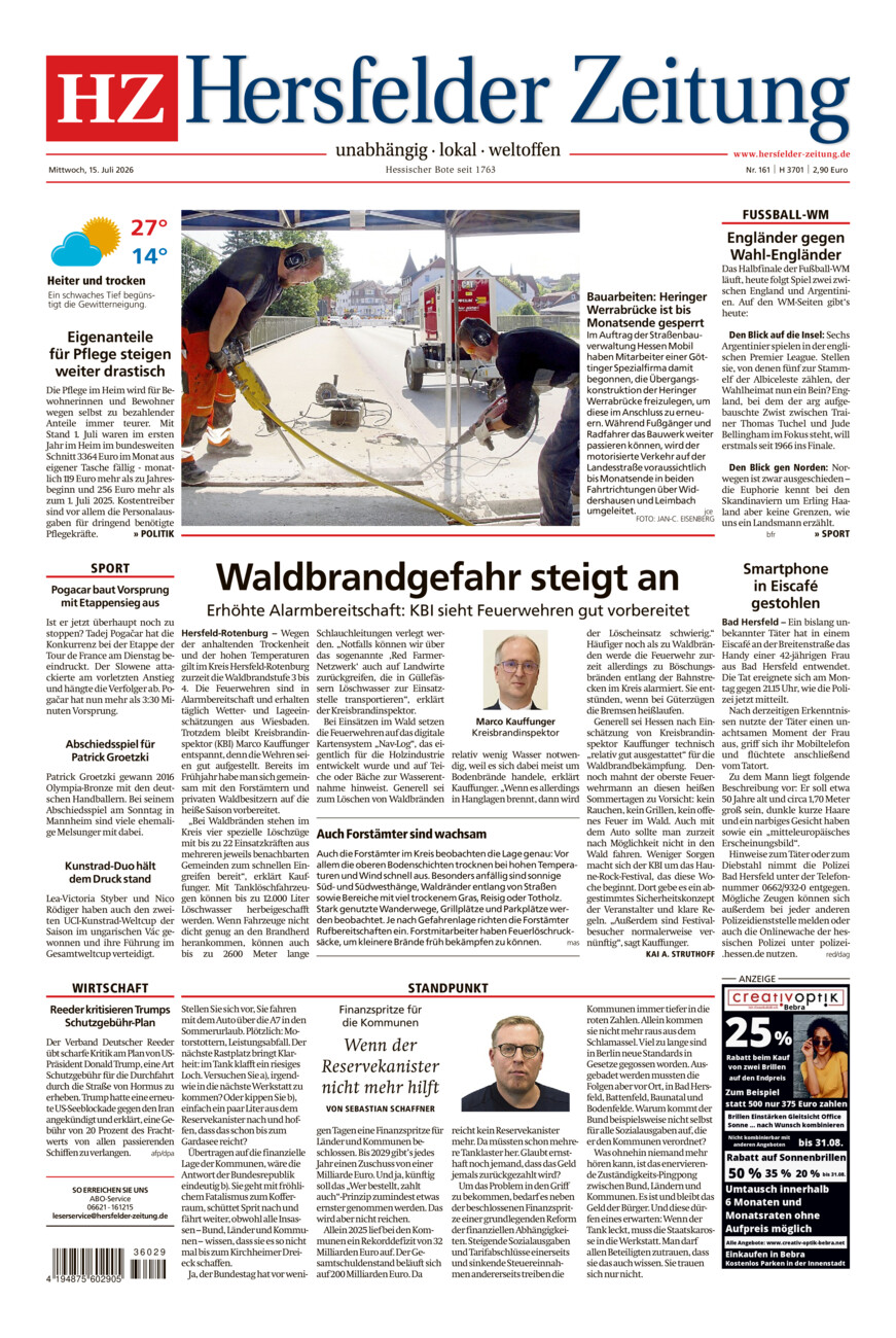 Hersfelder Zeitung vom Mittwoch, 15.07.2026