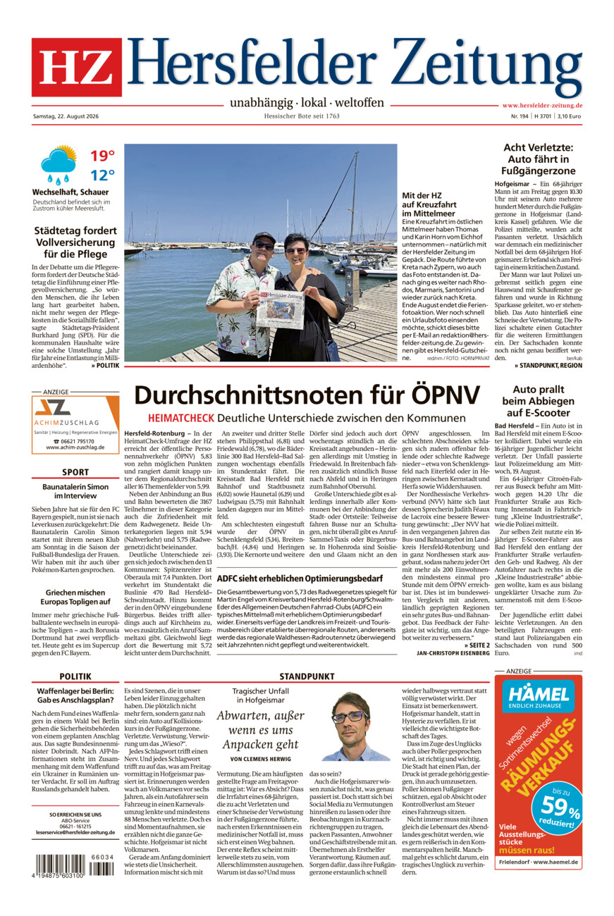 Hersfelder Zeitung vom Samstag, 22.08.2026