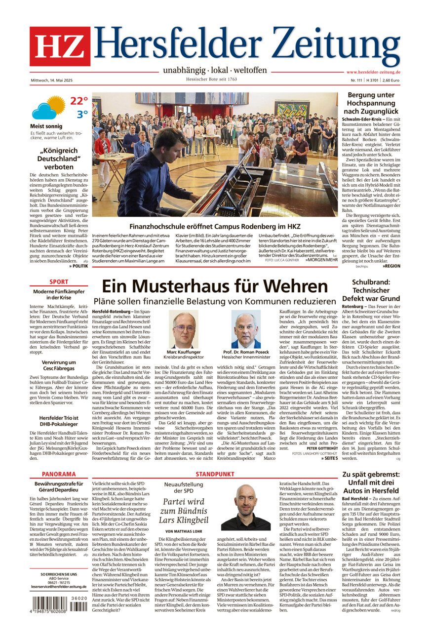 Hersfelder Zeitung vom Mittwoch, 14.05.2025