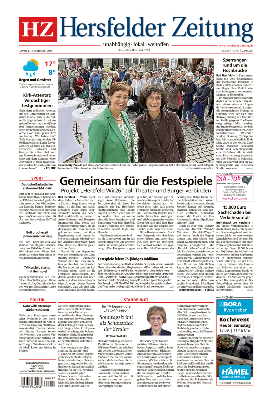Hersfelder Zeitung vom Samstag, 13.09.2025
