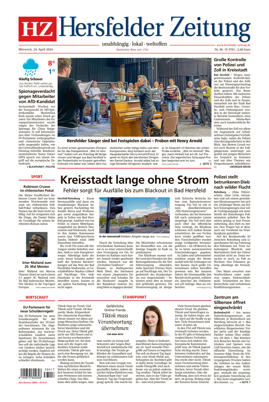 Hersfelder Zeitung vom Mittwoch, 24.04.2024